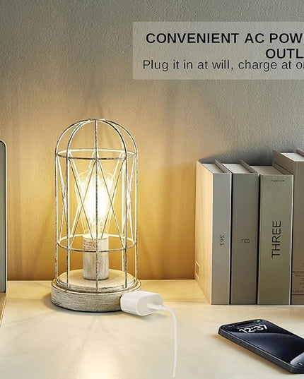 Bedside Table Lamp,3 Way Dimmable Touch Control Industrial Table Lamps Vintage Table Lamp with AC Outlet Small Nightstand Lamp Set of 2 for Living Room Bedroom Farmhouse, Bulb Included - LeafyLoom