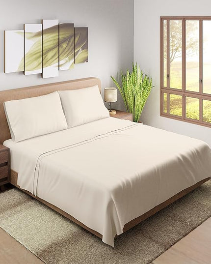 Purity Home Organic 100% Cotton Percale Twin XL Sheets Set Ivory, TwinXL Bed Sheets Set for Dorm Bed, 14" Deep Pockets Cotton Sheet Set, Breathable & Cooling Ivory Sheets for Hot Sleepers - LeafyLoom