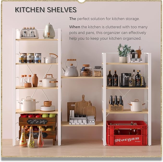 4NM Bookshelf Industrial Bookcase 5 Tier Home Office Adjustable Bookshelves Storage Shelves Organizer Vintage Book shelf Display Rack for Living Room, Bedroom,Home - Natural - LeafyLoom