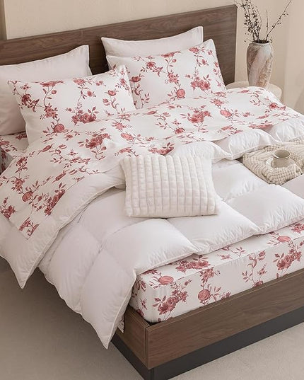 QSH Floral Queen Size Sheet Sets - 100% Egyptian Cotton Sheets Elegant Red Roses Flower Pattern Printed Bedding Sheets Queen Size Bed Extra Soft and Breathable 4pcs Deep Pockets Bed Sheets - LeafyLoom