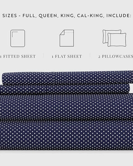 Linen Market 4 Piece Full Bedding Sheet Set (Navy Blue Hearts) - Sleep Better Than Ever with These Ultra-Soft & Cooling Bed Sheets for Your Full Size Bed - Deep Pocket Fits 16" Mattress - LeafyLoom