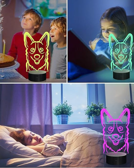 Attivolife Dog 3D Bedside Lamp, Corgi Illusion Optical Night Light, 16 Colors Changing Remote Control Dimmable LED Toy, Puppy Room Decor Cute Christmas Birthday Gift for Kids Baby Boy - LeafyLoom