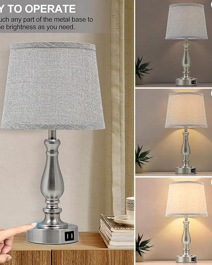 Nightstand Table Lamps for Bedroom Set of 2, Touch Bedside Lamps with Dual USB Ports, 3 Way Dimmable Bedroom Lamps for End Tables, Modern Night Stand Lamps for Living Room Guest Room - LeafyLoom