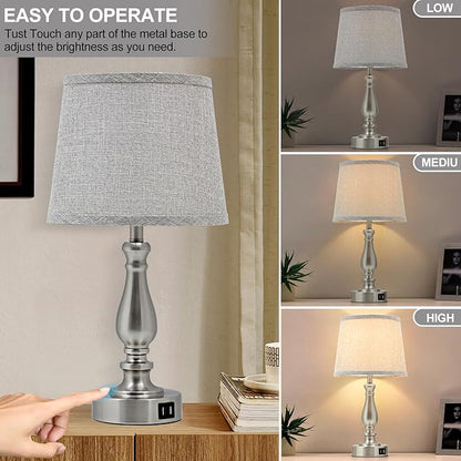 Nightstand Table Lamps for Bedroom Set of 2, Touch Bedside Lamps with Dual USB Ports, 3 Way Dimmable Bedroom Lamps for End Tables, Modern Night Stand Lamps for Living Room Guest Room - LeafyLoom