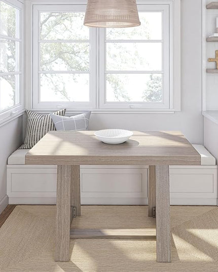 Plank+Beam 48 Inch Farmhouse Dining Table, Rustic Solid Wood Kitchen Table, Dinner Table for Dining Room, Home Office Furniture, Seashell Wirebrush - LeafyLoom