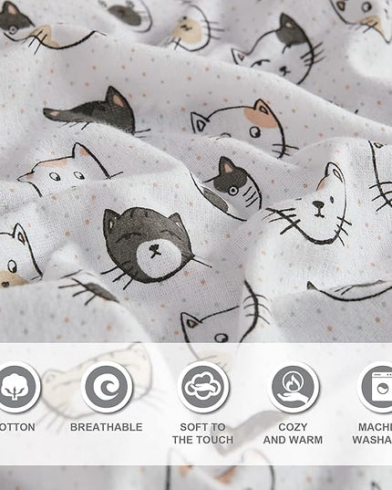 Comfort Spaces Cotton Flannel Breathable Warm Deep Pocket Sheets with Pillow Case Bedding, Twin XL, Grey/Pink Cats 3 Piece - LeafyLoom