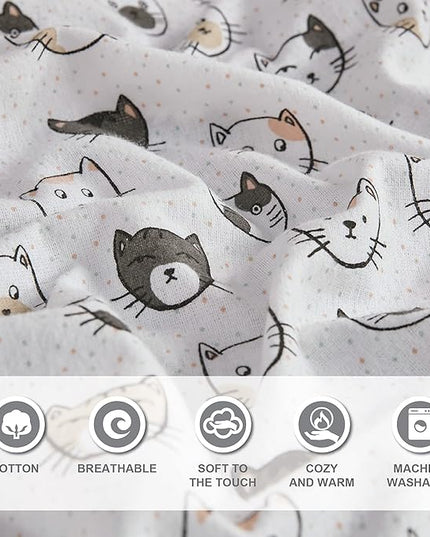Comfort Spaces Cotton Flannel Breathable Warm, Deep Pocket Sheets with Pillow Case Bedding, Queen, Grey/Pink Cats 4 Piece - LeafyLoom
