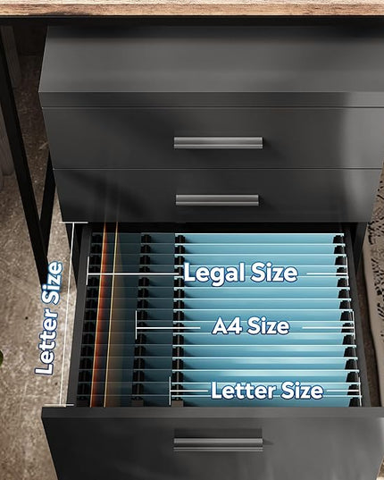 DEVAISE 3 Drawer File Cabinet for Home Office, Wood Under Desk Filing Cabinet, Rolling Printer Stand with Wheels, Black - LeafyLoom