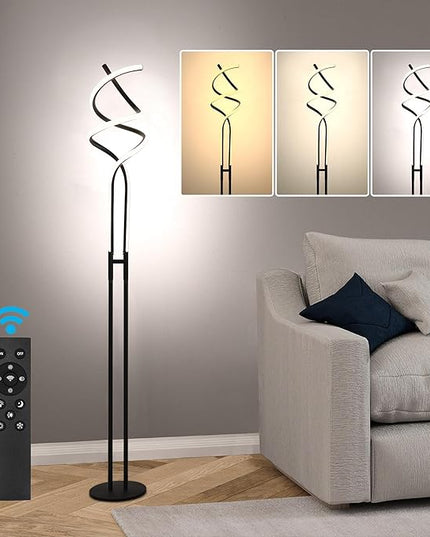 Modern Spiral Floor Lamp Dimmable LED Floor Lamp with 3 Color Temperatures, Ultra Bright, Standing Tall Lamp with Remote Reading Floor Lamp for Living Room Bedroom Office - LeafyLoom