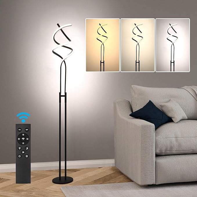 Modern Spiral Floor Lamp Dimmable LED Floor Lamp with 3 Color Temperatures, Ultra Bright, Standing Tall Lamp with Remote Reading Floor Lamp for Living Room Bedroom Office - LeafyLoom
