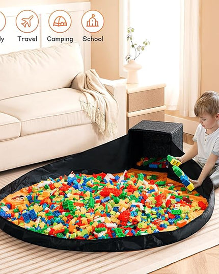 Toy Storage Organizer and Play Mat 13"x13"x13 Basket for Building Bricks Collapsible Storage Box for Kids Nonwoven Fabric Organizer Cube Bin - LeafyLoom