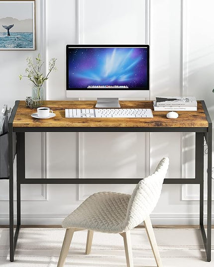 DKLGG Computer Desk 39" Home Office Desk Laptop Study Table Workstation with A Storage Bag and Headphone Hook Retro Industrial Design Small Computer Desk for Teens, Brown - LeafyLoom