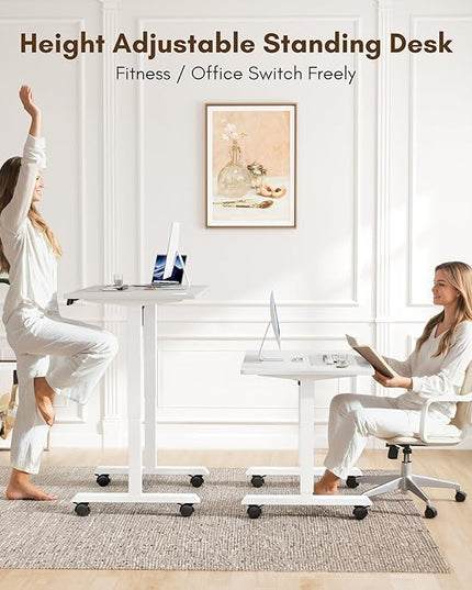 Electric Standing Desk 40 Inch, Ergonomic Height Adjustable Table with T-Shaped Metal Bracket Modern Computer Workstations for Home Office, White, 40 x 24 Inch - LeafyLoom