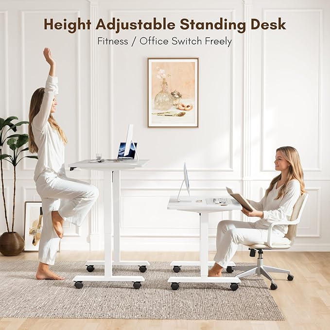 Electric Standing Desk 40 Inch, Ergonomic Height Adjustable Table with T-Shaped Metal Bracket Modern Computer Workstations for Home Office, White, 40 x 24 Inch - LeafyLoom