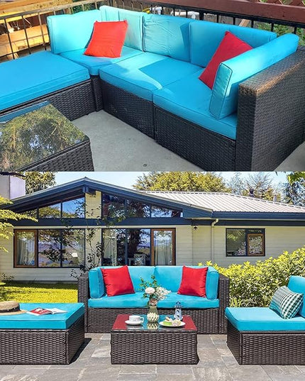 ClawsCover 9Pack Outdoor Seat and Back Cushions Replacement Covers Fit for 5 Pieces 4-Seater Wicker Rattan Patio Conversation Set Sectional Couch Furniture,Turquoise-Include Covers Only - LeafyLoom