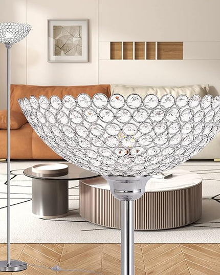 Spherical Crystal Floor Lamp, 1-Light Modern Chrome Finish Floor Lamp, Crystal Floor Lamp Fixture for Living Room, Bedroom, Dining Room, Office, E26 Base, LED Bulb Included - LeafyLoom