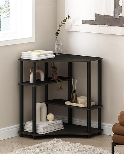 Furinno Turn-N-Tube Multipurpose Corner Shelf, Display Rack, Bookshelf, Espresso/Black - LeafyLoom
