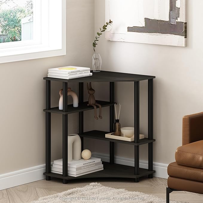 Furinno Turn-N-Tube Multipurpose Corner Shelf, Display Rack, Bookshelf, Espresso/Black - LeafyLoom