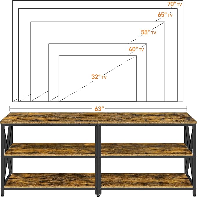 Yaheetech TV Stand for TVs Up to 70 Inches, Entertainment Center with 3-Tier Wooden Storage Shelves TV Console for Living Room, Rustic Brown - LeafyLoom