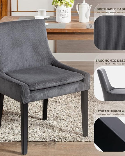 COLAMY Modern Dining Chairs Set of 4, Upholstered Corduroy Accent Side Leisure Chairs with Mid Back and Wood Legs for Living Room/Dining Room-Grey - LeafyLoom