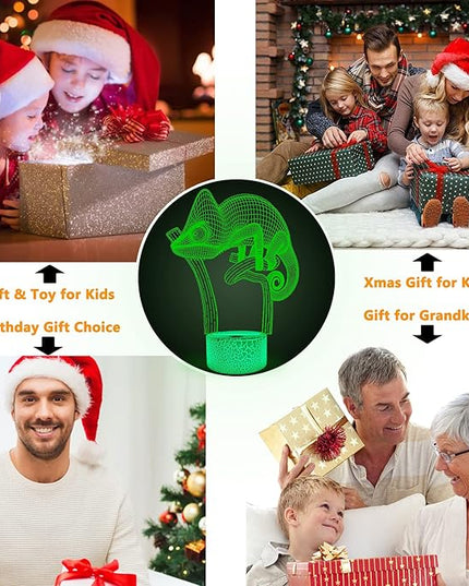 FULLOSUN Chameleon 3D Night Light Lizard Projection LED Lamp Baby Nursery Nightlight for Kids' Room Home Decor Xmas Birthday Gifts with Remote Control 16 Color Changing - LeafyLoom