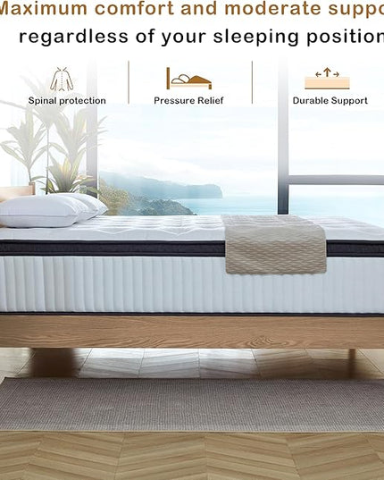 Full Mattress, 12 Inch Innerspring Hybrid Mattress in a Box with Gel Memory Foam, Individually Wrapped Encased Coil Pocket Spring Mattress, Pressure Relief, Medium Firm Support,54"*75"*12" - LeafyLoom