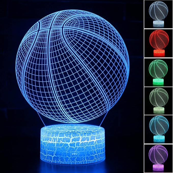 Basketball Night Light,3D Illusion Lamp 16 Color Changing&Dimming by Remote Control or Smart Touch LED Bedside Lamps,Sports Decor for Boys Bedroom Girls Kids Teens Birthday Holiday Xmas Gifts - LeafyLoom