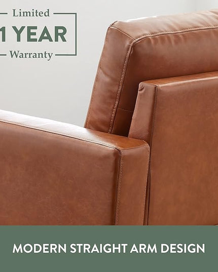 Edenbrook Archer Upholstered Loveseat - Camel Faux Leather Loveseat - Living Room Furniture - Small Loveseat - Mid Century Modern Loveseat - Seats Two - LeafyLoom