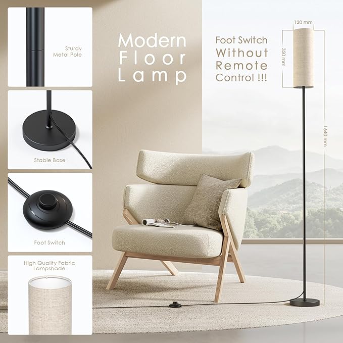 Floor Lamps for Living Room with 3 Color Temperatures, Modern Standing Lamp Tall Industrial Reading for Bedroom, Living Room, Office, Kids Room, Dimmable Floor Lamp,9W Bulb Included - LeafyLoom