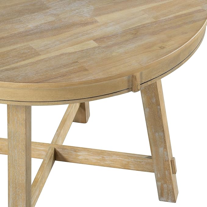 NicBex Dining Table Contemporary Kitchen Table Farmhouse Rustic Round Extendable Dining Table with 16" Leaf Wood Kitchen Table Round Dining Table, Natural Wood Wash - LeafyLoom