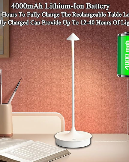 Cordless Table Lamp, Rechargeable Table Light Battery Powered LED Desk Lamp, Stepless Dimming Bedside Lamp, Minimalist Night Light in Aluminum for Restaurant/Bar/Home/Outdoor,White,2Pack - LeafyLoom
