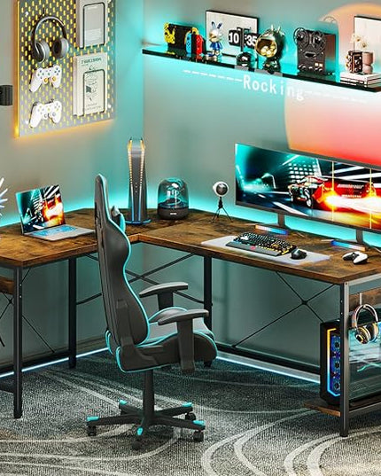 Coleshome 59" L Shaped Gaming Desk, Corner Computer Sturdy Home Office Table, Writing Larger Workstation, Vintage - LeafyLoom