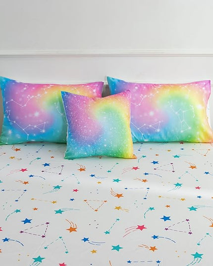Btargot 6 Piece Tie Dye Constellation Comforter Set Bed in A Bag, Galaxy Rainbow Stars Pattern Bedding Set for Boys Girls Teen, Queen Multi - LeafyLoom