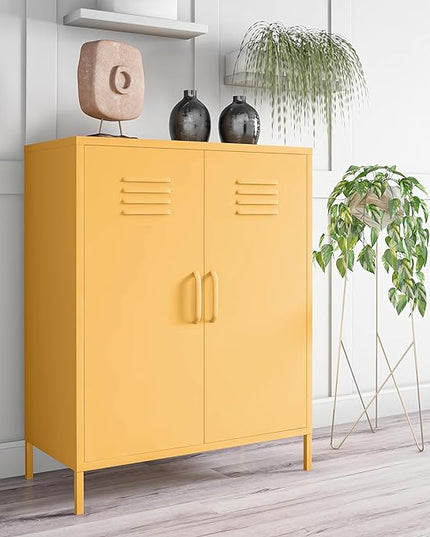 Novogratz Cache 2 Door Metal Locker Storage, Yellow Cabinet - LeafyLoom