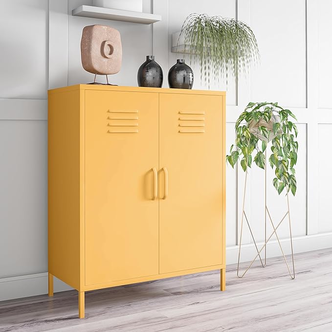 Novogratz Cache 2 Door Metal Locker Storage, Yellow Cabinet - LeafyLoom