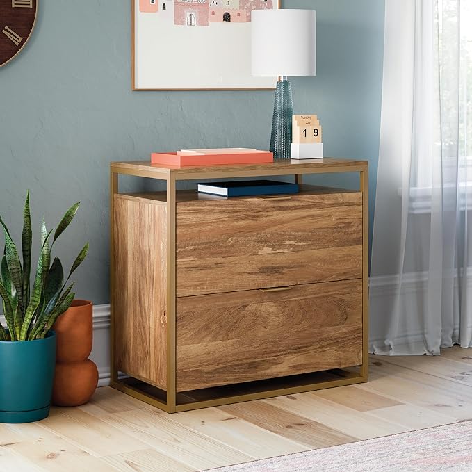 Sauder International Lux Lateral File, L: 30.32" x W: 16.54" x H: 29.72", Sindoori Mango Finish - LeafyLoom