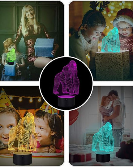 Elstey 3D Gorilla Lamp Mood Lamp 16 Color Nursery Night Lights Illusion Acrylic LED Table Bedside Lamp, Children Bedroom Desk Decor, Birthday Christmas Gift Cute Toy for Kids Adult - LeafyLoom