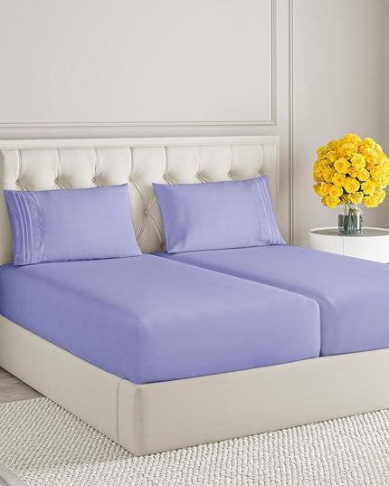 Split King Size 5 Piece Sheet Set - Comfy Breathable & Cooling Sheets - Hotel Luxury Bed Sheets for Women & Men - Deep Pockets, Easy-Fit, Soft & Wrinkle Free Sheets - Lavender Oeko-Tex Bed Sheet Set - LeafyLoom