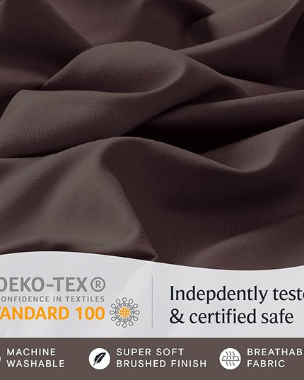 LuxClub Twin XL Sheets - Soft Twin Bed Sheets for-Boys-and-Girls-4 PC Deep Pockets 18" Eco Friendly Wrinkle Free-Kids-Fitted Sheets Machine Washable Hotel Bedding Silky Soft - Brown Twin XL - LeafyLoom