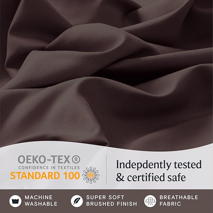 LuxClub 7 PC Split King Sheet Set, Breathable Luxury Bed Sheets, Deep Pockets 18" Eco Friendly Wrinkle Free Cooling Sheets Machine Washable Hotel Bedding Silky Soft - Brown Split King - LeafyLoom
