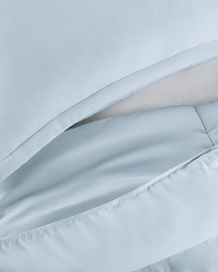 SERTA Simply Clean Ultra Soft Hypoallergenic Solid 3 Piece Comforter Set, King, Light Blue - LeafyLoom