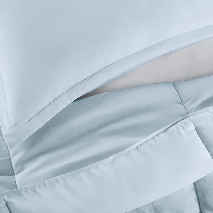SERTA Simply Clean Ultra Soft Hypoallergenic Solid 3 Piece Comforter Set, King, Light Blue - LeafyLoom