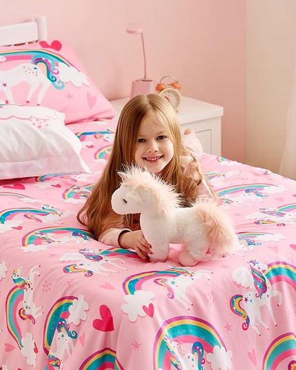 Joiedomi Kid Twin Comforter Set - 5 Piece Unicorn Rainbow Bedding Set for Boys/Girls - Super Soft Microfiber Bed in a Bag with Comforter, Sheets, Pillowcase & Sham - LeafyLoom