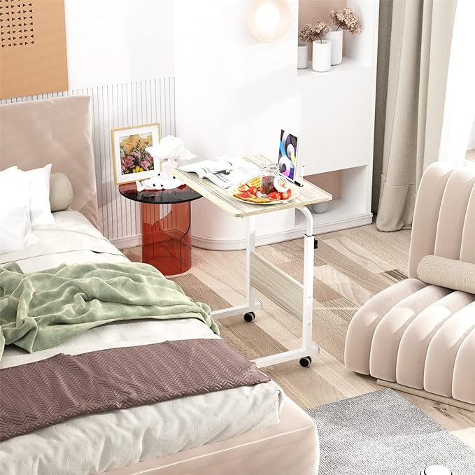 SogesGame End Table Height Adjustable Laptop Table, Portable Desk Cart Tray Mobile Side Table Sofa Table, Snack Table Industrial C Table for Coffee Snack Sofa,Maple,05#3-60MP-S8-US - LeafyLoom