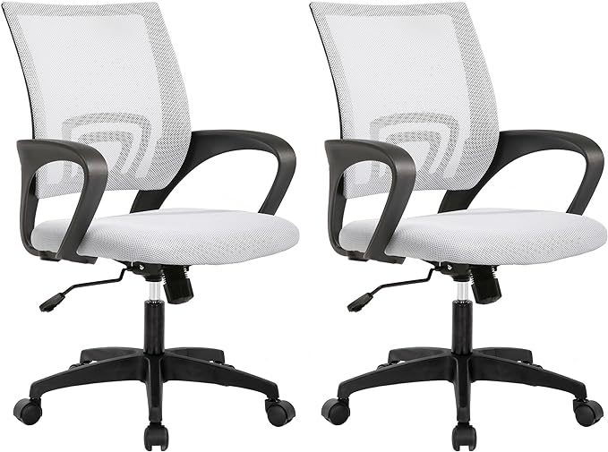 BestOffice Home Office Chair Ergonomic Desk Chair Mesh Computer Chair with Lumbar Support Armrest Executive Rolling Swivel Adjustable Mid Back Task Chair,White - LeafyLoom
