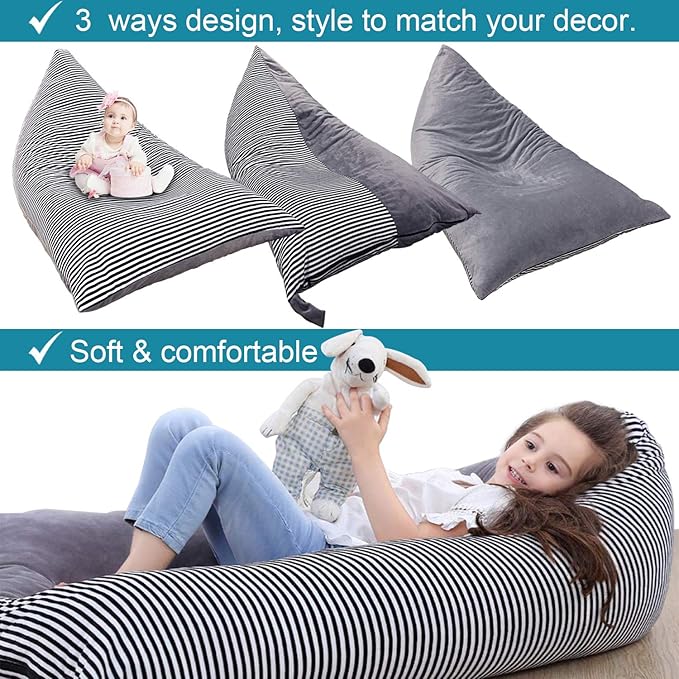 Stuffed Animal Storage Bean Bag Chair Cover | 53" Extra Large Beanbag Cover for Kids and Adults, Plush Toys Holder and Organizer for Boys and Girls | Premium Velvet - Soft & Comfortable - LeafyLoom