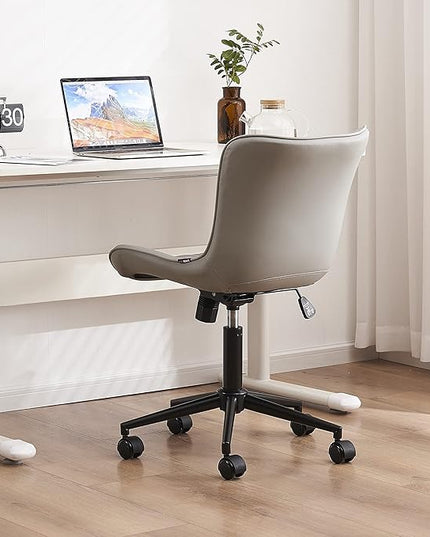 YOUTASTE Office Chair Modern Armless Desk Chair, Height Adjustable Swivel Rocking Computer Task Chair, Faux Leather Sewing Chair with Wheels, Stylish Lounge Vanity Chair,Grey - LeafyLoom