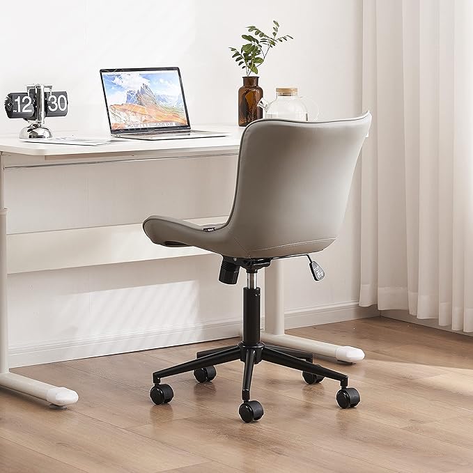 YOUTASTE Office Chair Modern Armless Desk Chair, Height Adjustable Swivel Rocking Computer Task Chair, Faux Leather Sewing Chair with Wheels, Stylish Lounge Vanity Chair,Grey - LeafyLoom