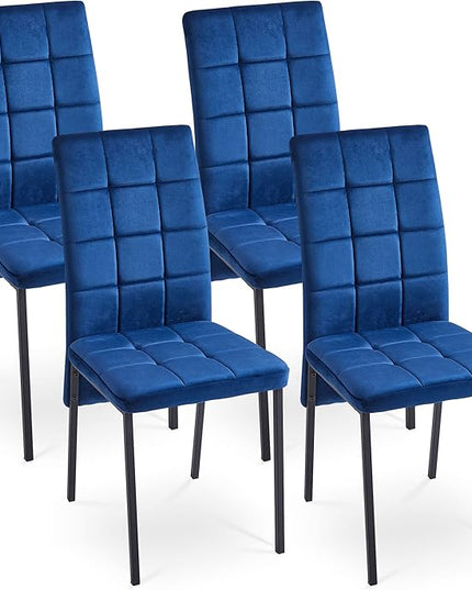 NicBex Velvet Dining Chairs, Upholstered Reception Chairs, High Back Nordic Dining Chair with Metal Legs for Home Kitchen, Living Room, Set of 4, Blue - LeafyLoom