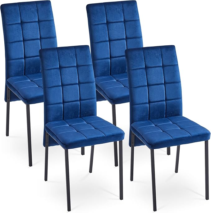 NicBex Velvet Dining Chairs, Upholstered Reception Chairs, High Back Nordic Dining Chair with Metal Legs for Home Kitchen, Living Room, Set of 4, Blue - LeafyLoom